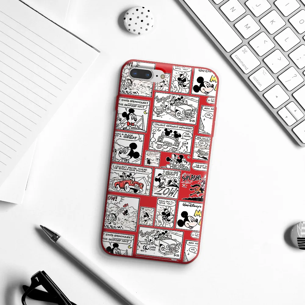 mickey mouse comic strip Apple iPhone 8 plus Silicone Imperial Red Case
