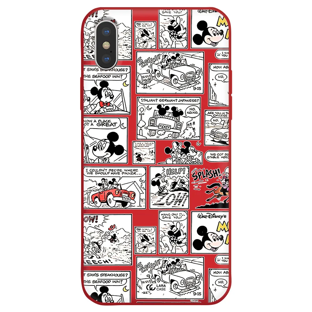 mickey mouse comic strip Apple iPhone XS Silicone Imperial Red Case