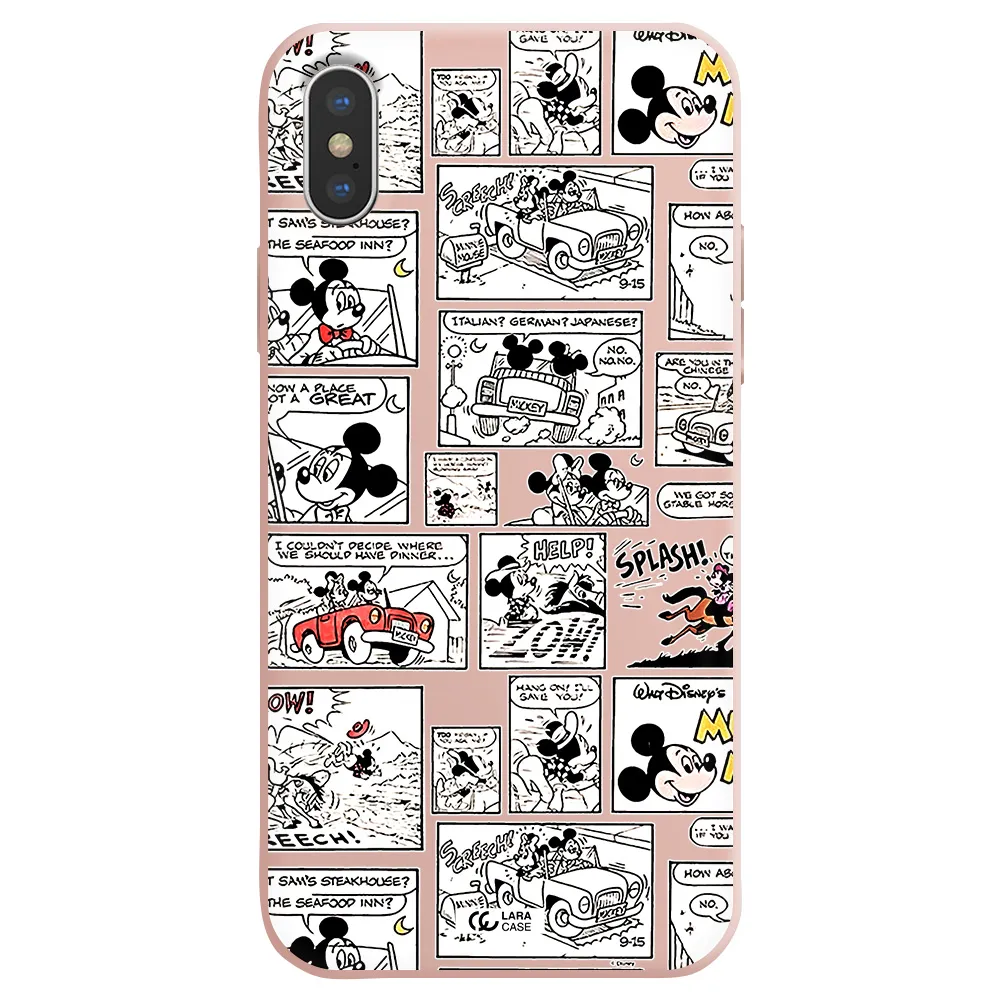 mickey mouse comic strip Apple iPhone XS Silicone pastel pink Case