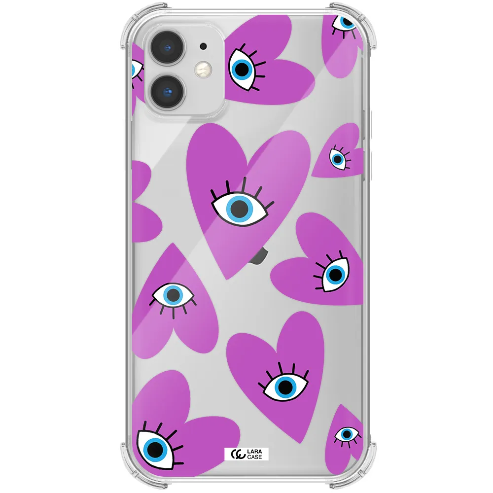 a purple heart with eyes and a black eye Apple iPhone 11 Clear PC Case