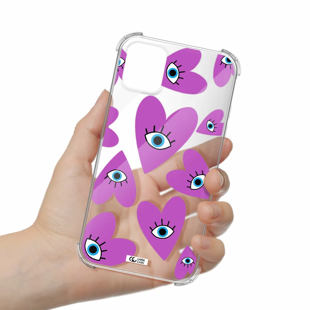 a purple heart with eyes and a black eye Apple iPhone 11 Clear PC Case