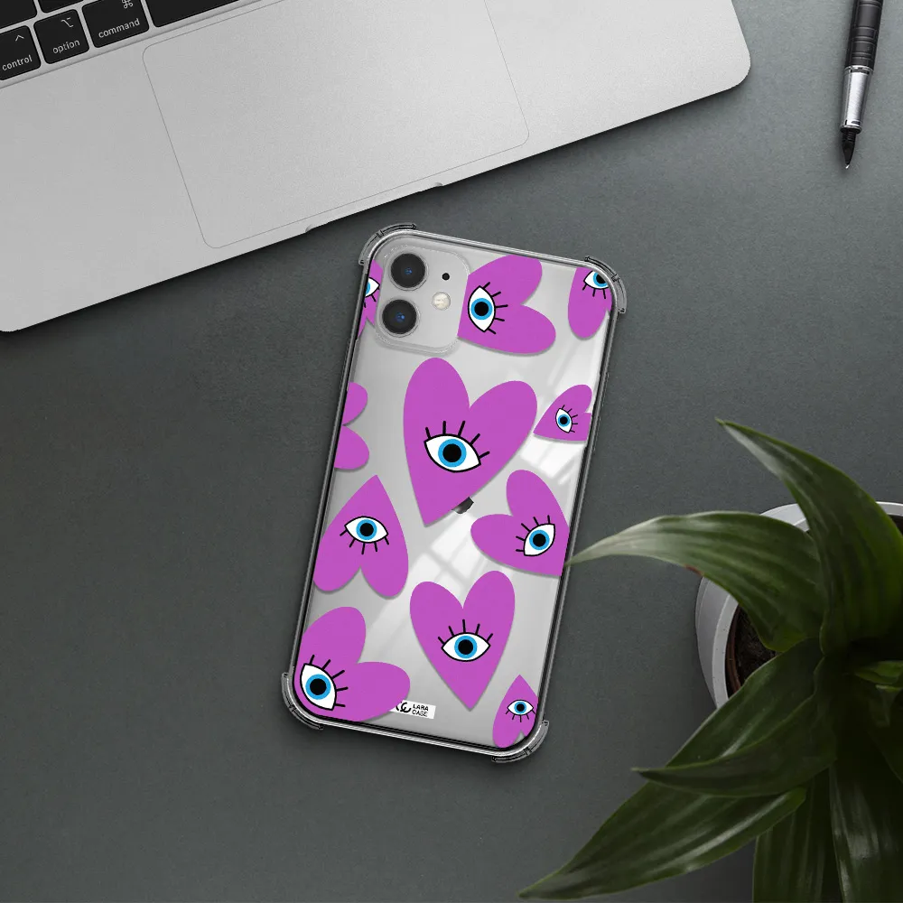 a purple heart with eyes and a black eye Apple iPhone 11 Clear PC Case