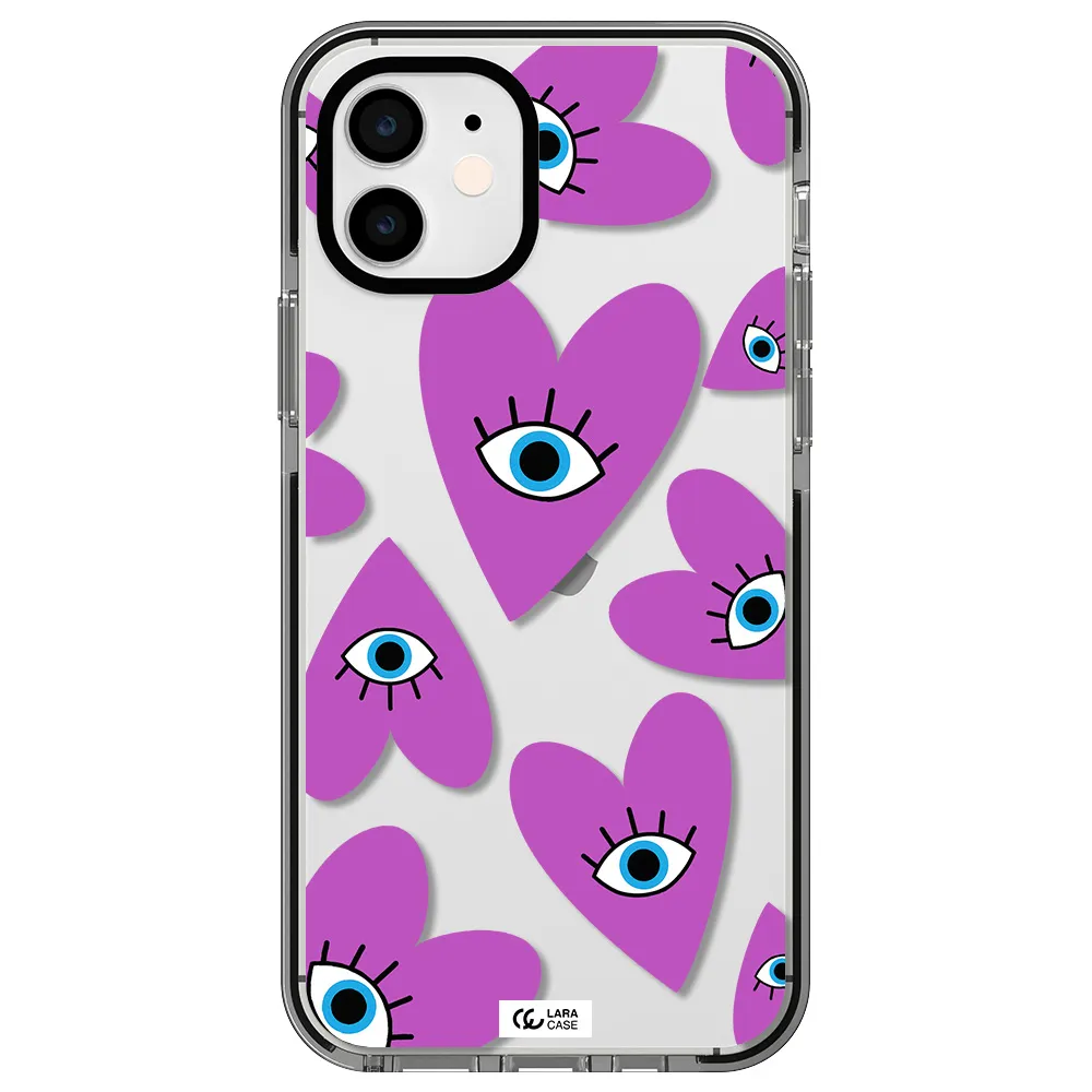 a purple heart with eyes and a black eye Apple iPhone 11 impact black border Case
