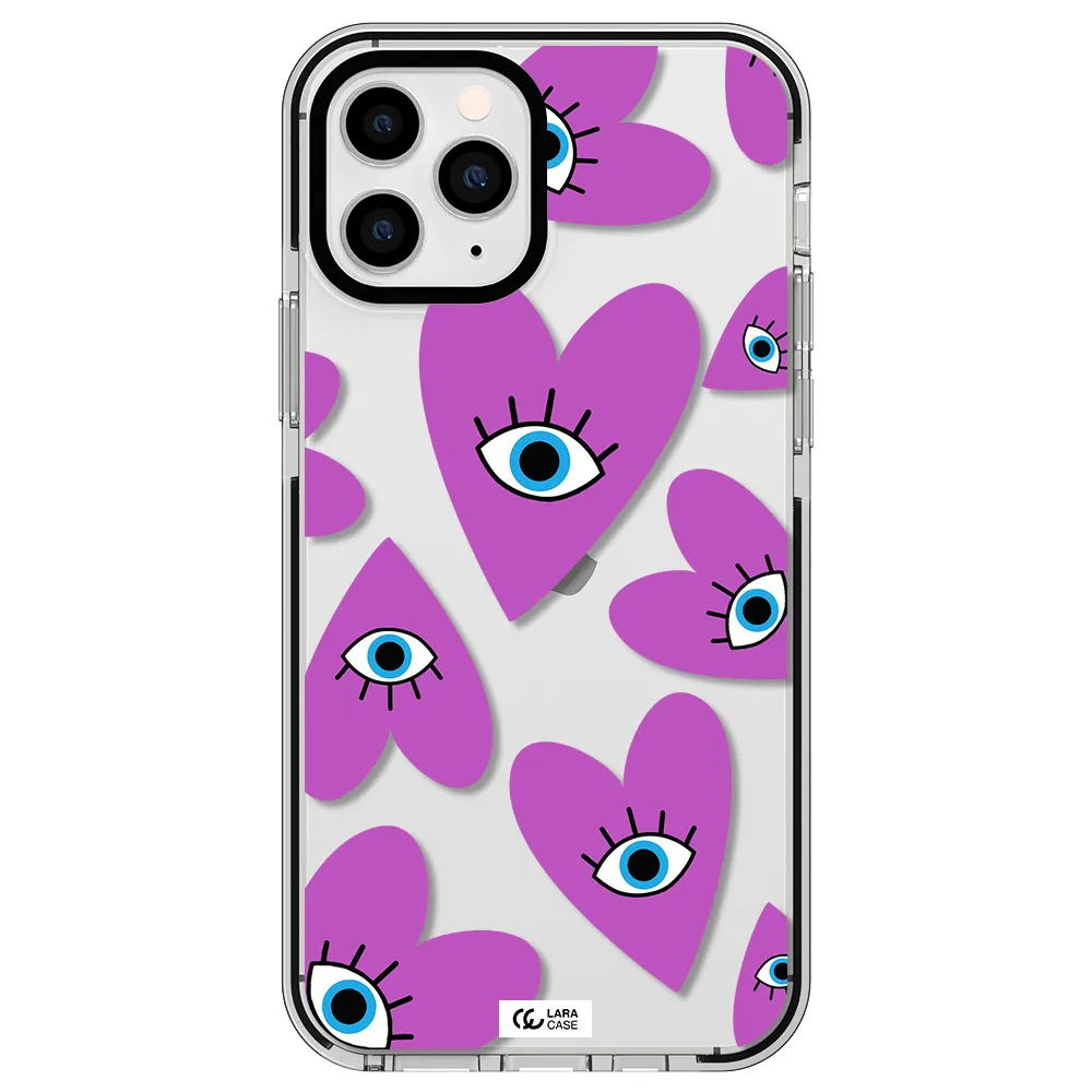 a purple heart with eyes and a black eye Apple iPhone 11 pro impact black border Case
