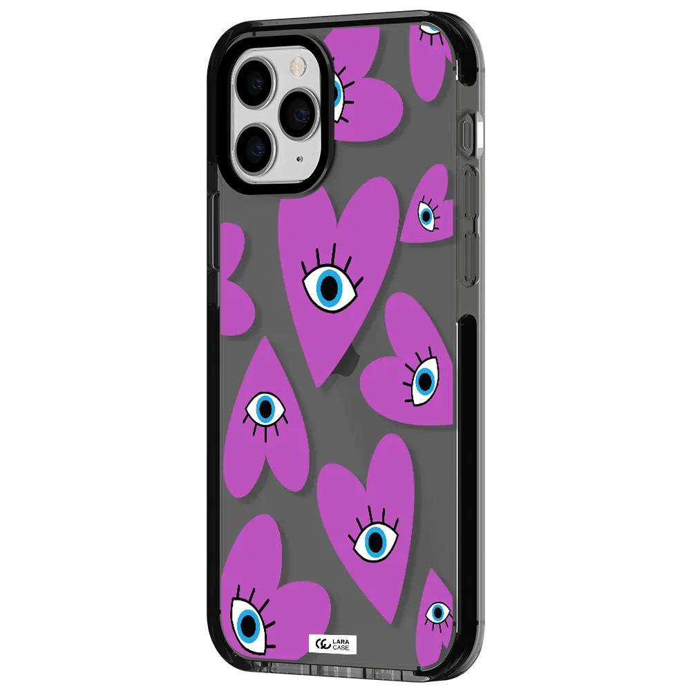 a purple heart with eyes and a black eye Apple iPhone 11 pro impact Smoke Black Case