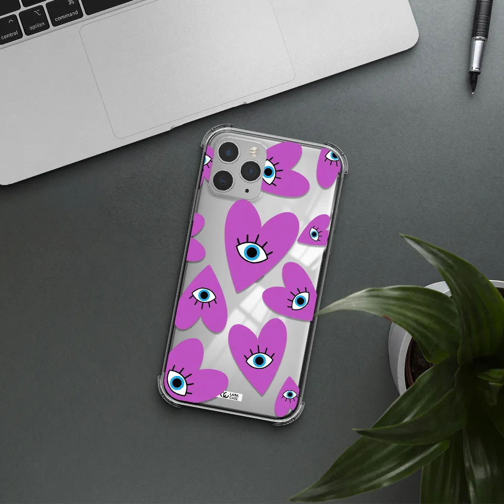 a purple heart with eyes and a black eye Apple iPhone 11 pro max Clear PC Case