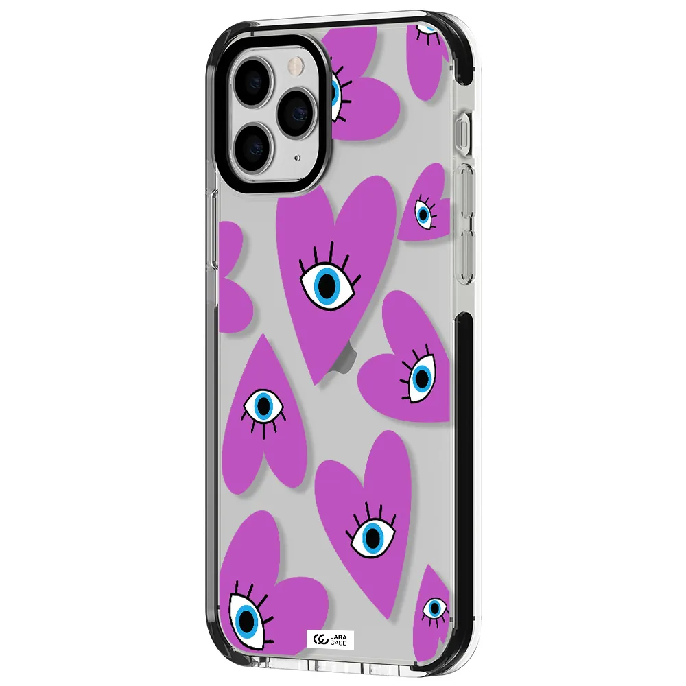 a purple heart with eyes and a black eye Apple iPhone 11 pro max impact black border Case