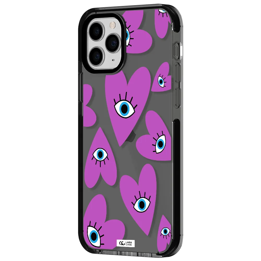a purple heart with eyes and a black eye Apple iPhone 11 pro max impact Smoke Black Case
