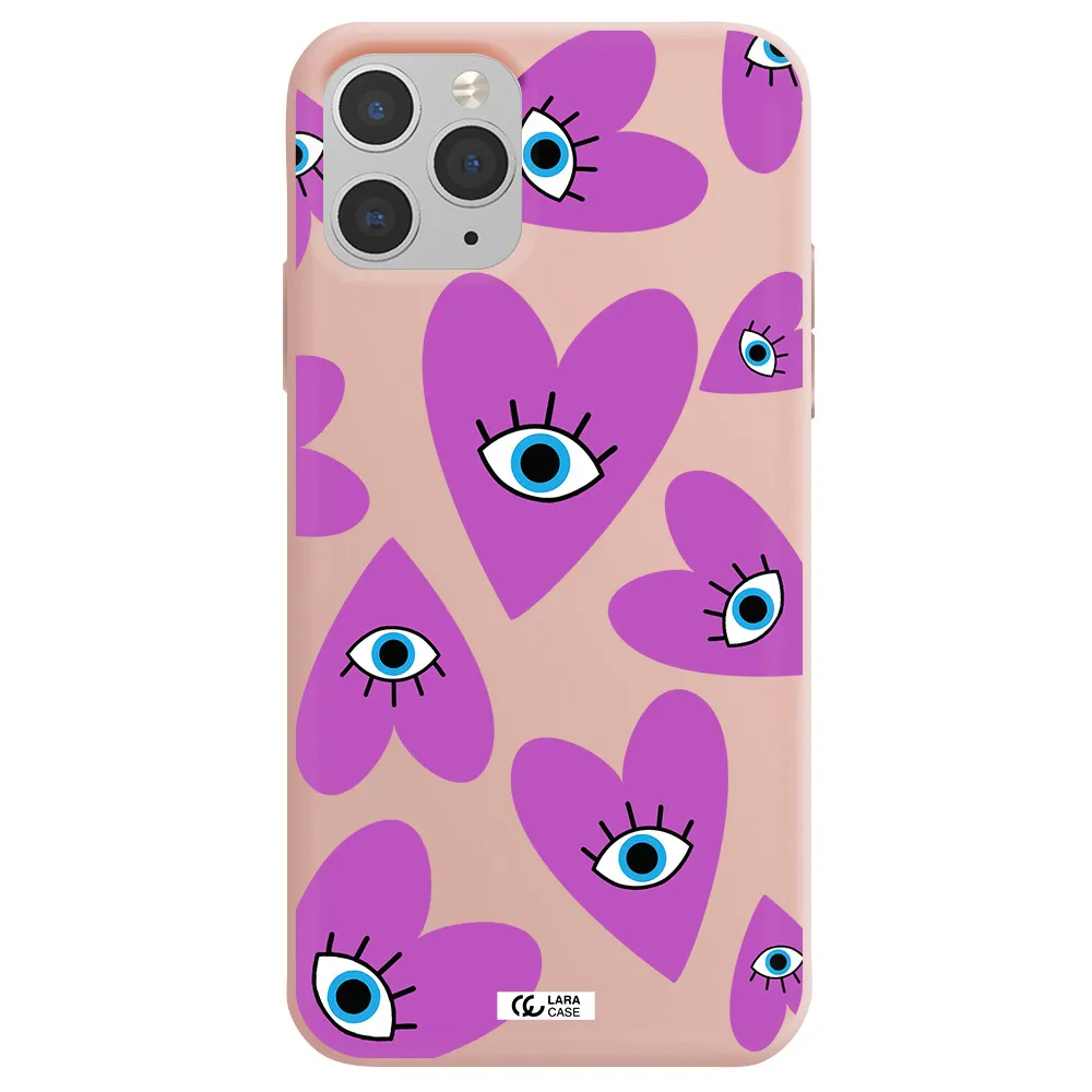 a purple heart with eyes and a black eye Apple iPhone 11 pro max Silicone pastel pink Case