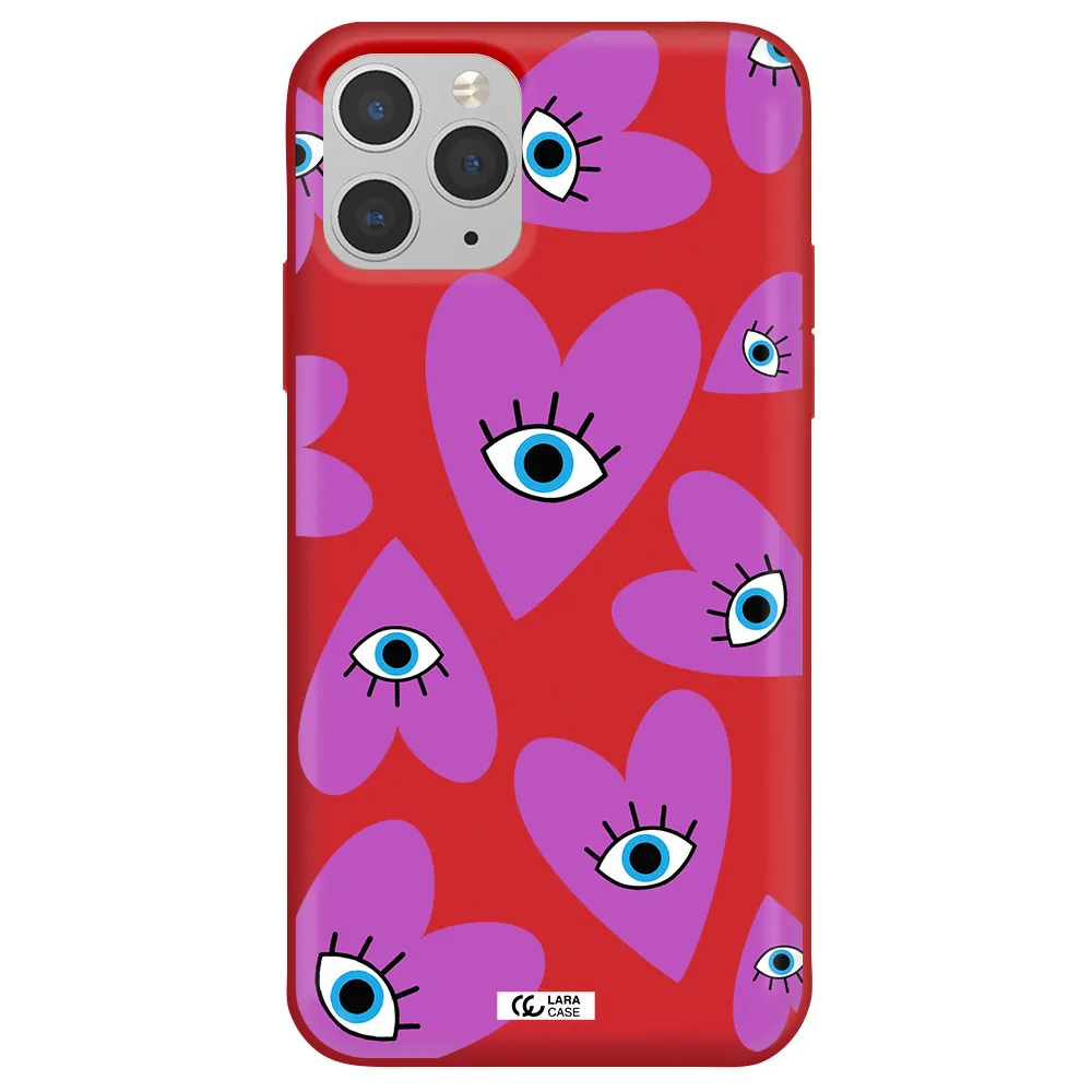 a purple heart with eyes and a black eye Apple iPhone 11 pro Silicone Imperial Red Case
