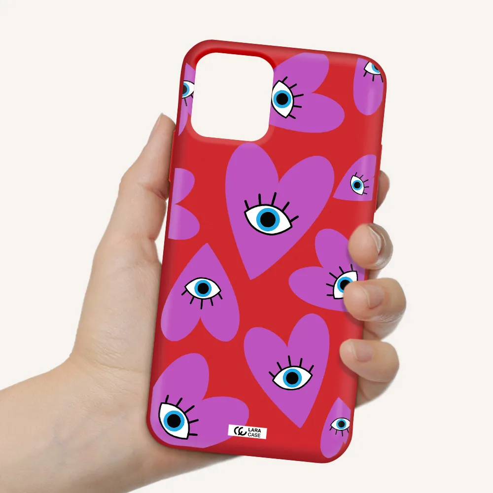 a purple heart with eyes and a black eye Apple iPhone 11 pro Silicone Imperial Red Case