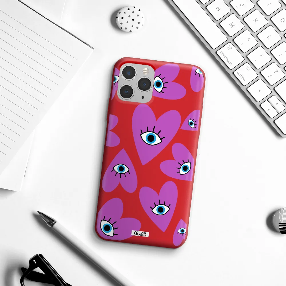 a purple heart with eyes and a black eye Apple iPhone 11 pro Silicone Imperial Red Case