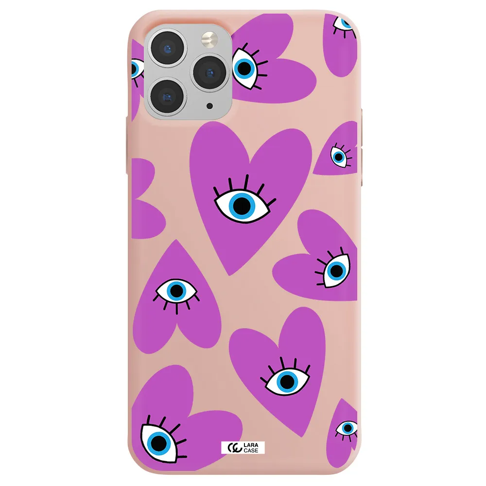a purple heart with eyes and a black eye Apple iPhone 11 pro Silicone pastel pink Case