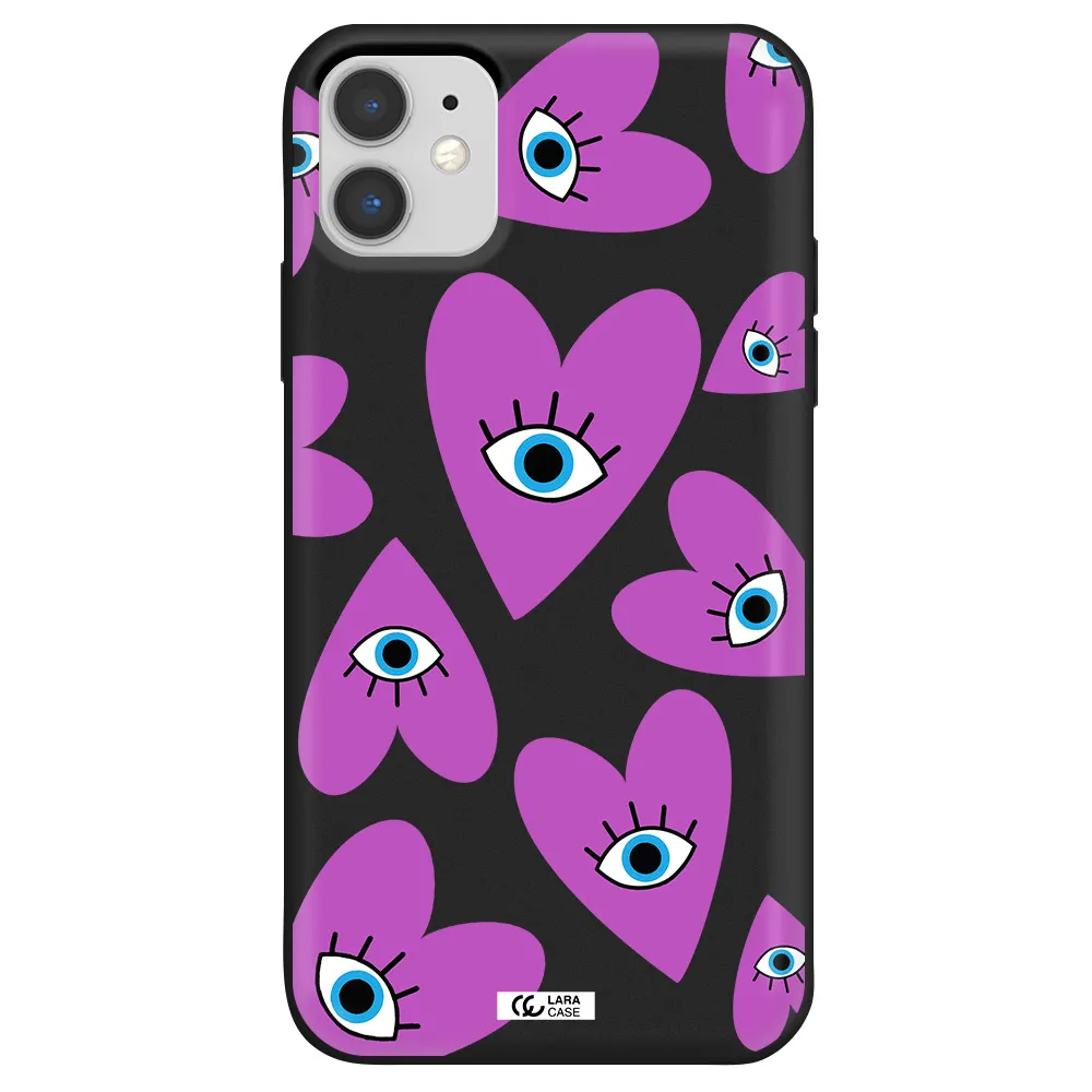 a purple heart with eyes and a black eye Apple iPhone 11 Silicone black Case