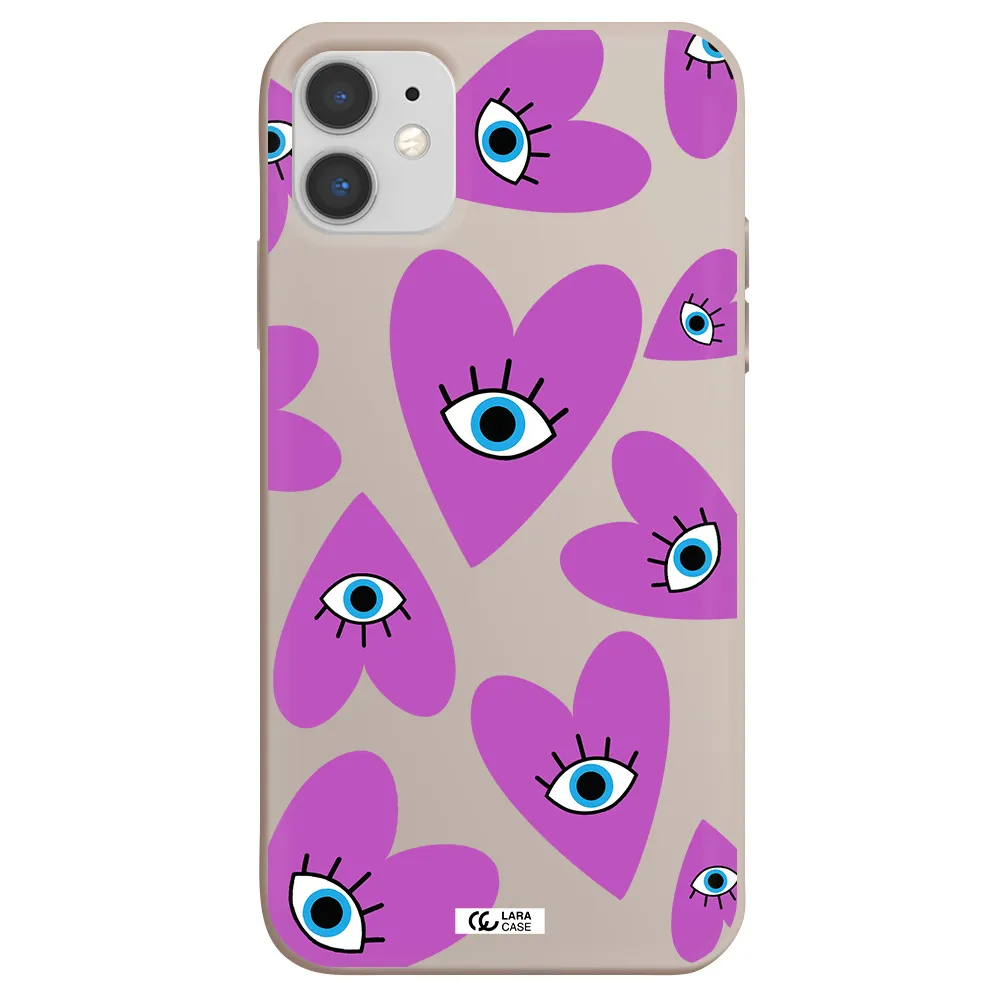a purple heart with eyes and a black eye Apple iPhone 11 Silicone Stone Case