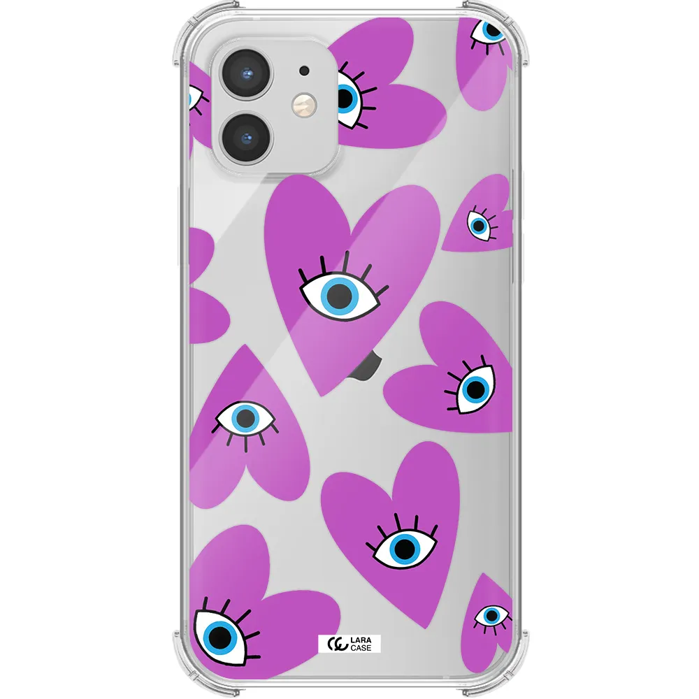 a purple heart with eyes and a black eye Apple iPhone 12 Clear PC Case