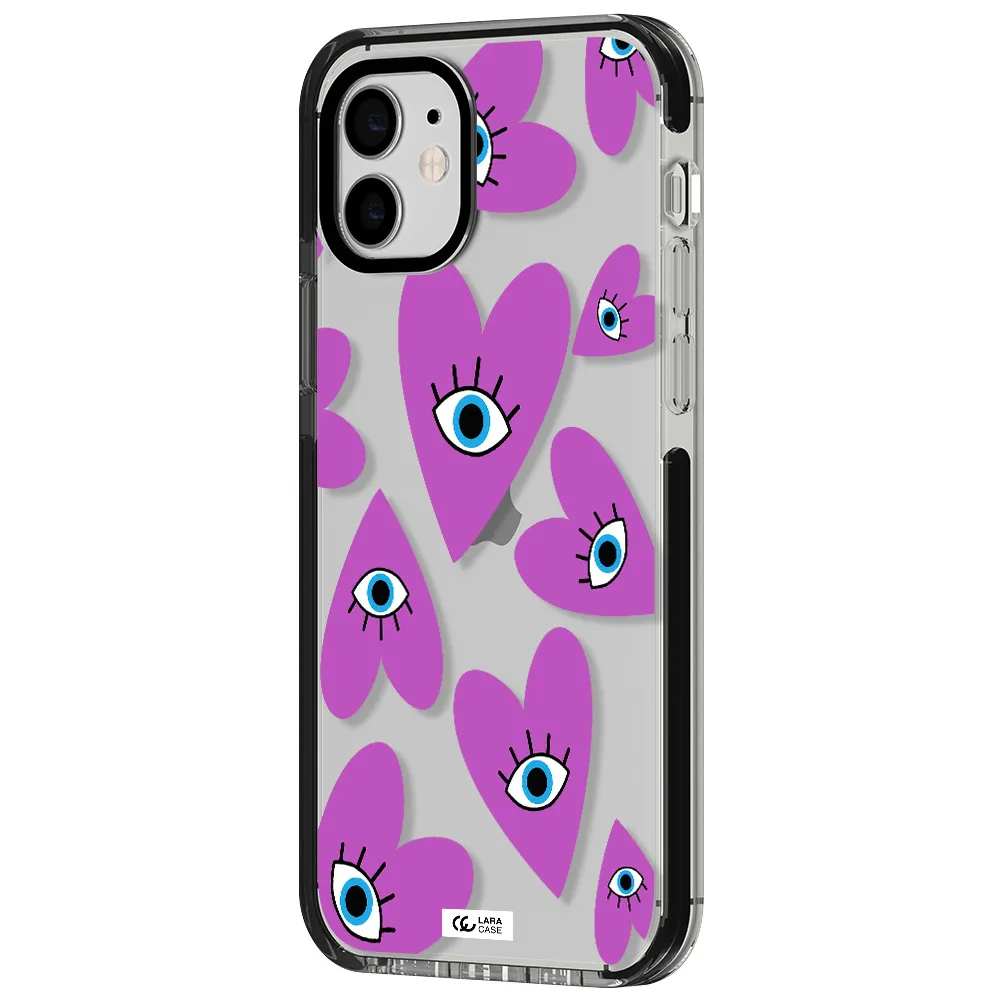 a purple heart with eyes and a black eye Apple iPhone 12 impact black border Case