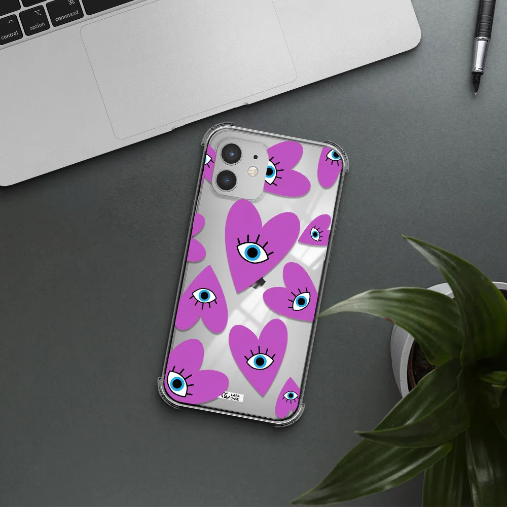 a purple heart with eyes and a black eye Apple iPhone 12 mini Clear PC Case