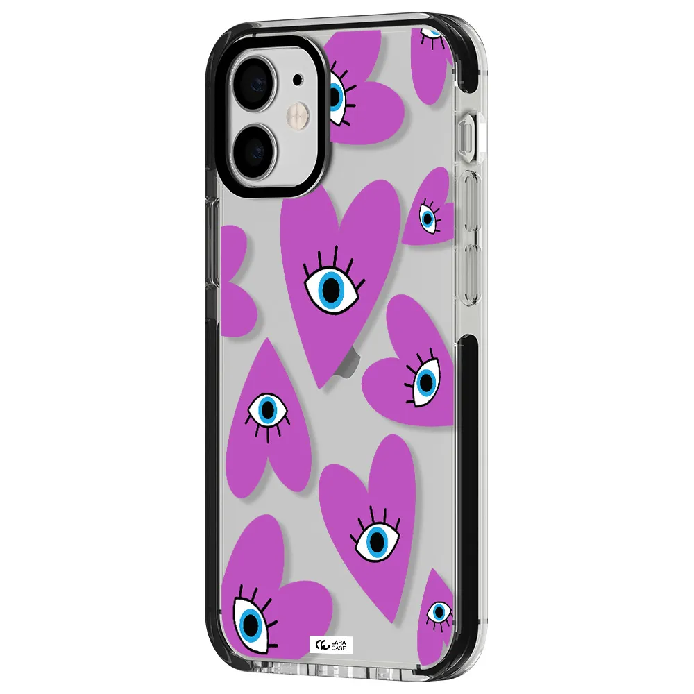 a purple heart with eyes and a black eye Apple iPhone 12 mini impact black border Case