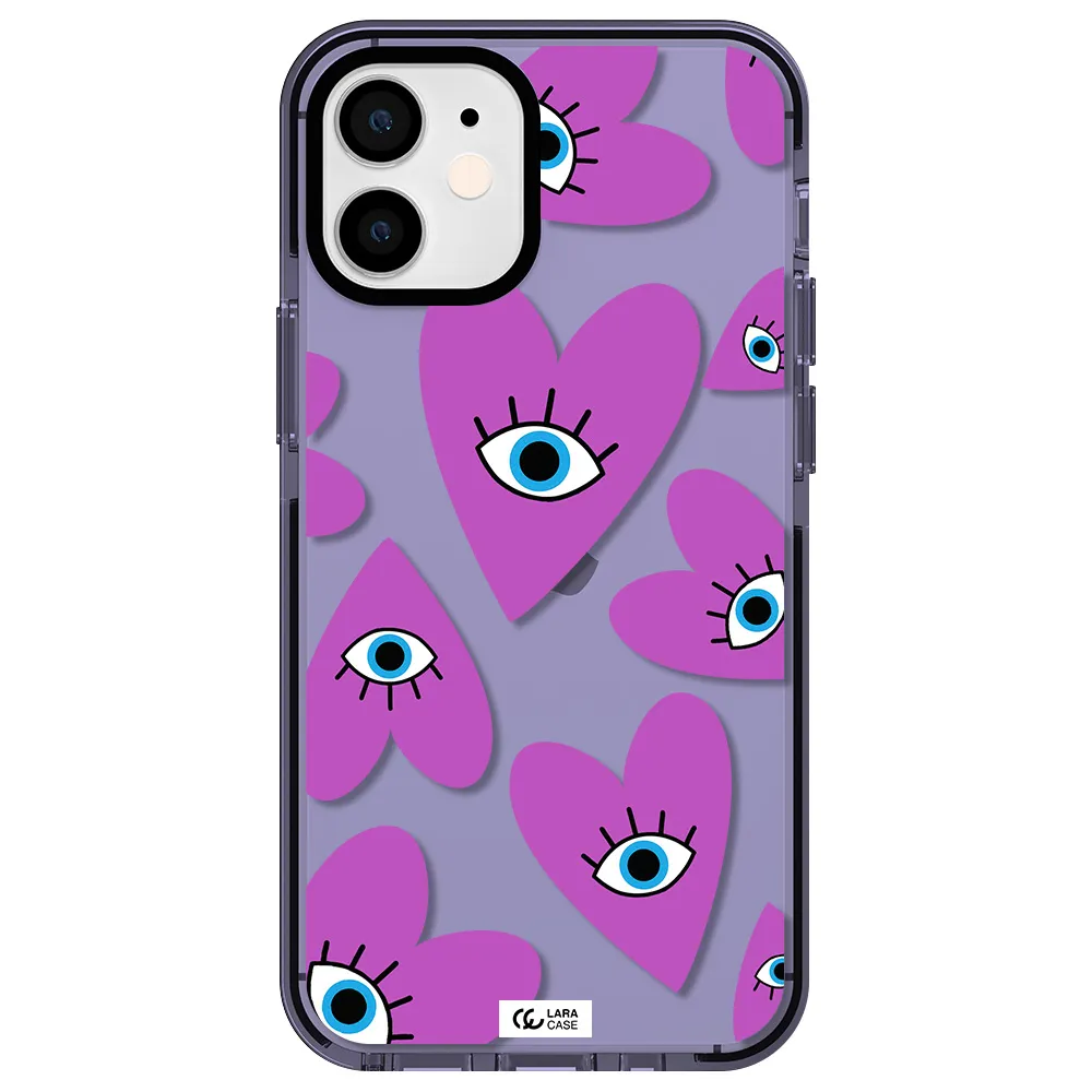 a purple heart with eyes and a black eye Apple iPhone 12 mini impact Lilac Case