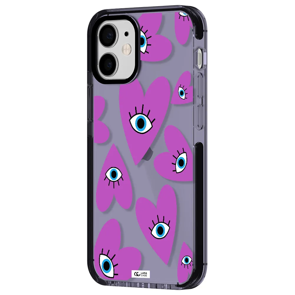 a purple heart with eyes and a black eye Apple iPhone 12 mini impact Lilac Case