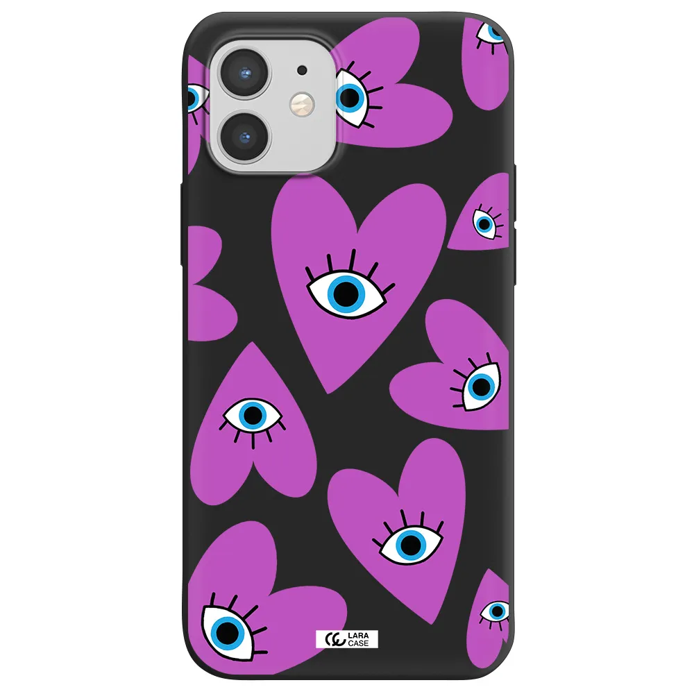 a purple heart with eyes and a black eye Apple iPhone 12 mini Silicone black Case