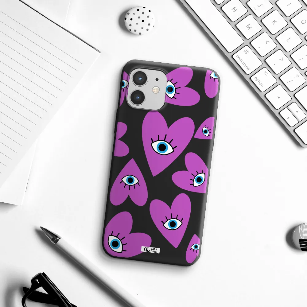 a purple heart with eyes and a black eye Apple iPhone 12 mini Silicone black Case
