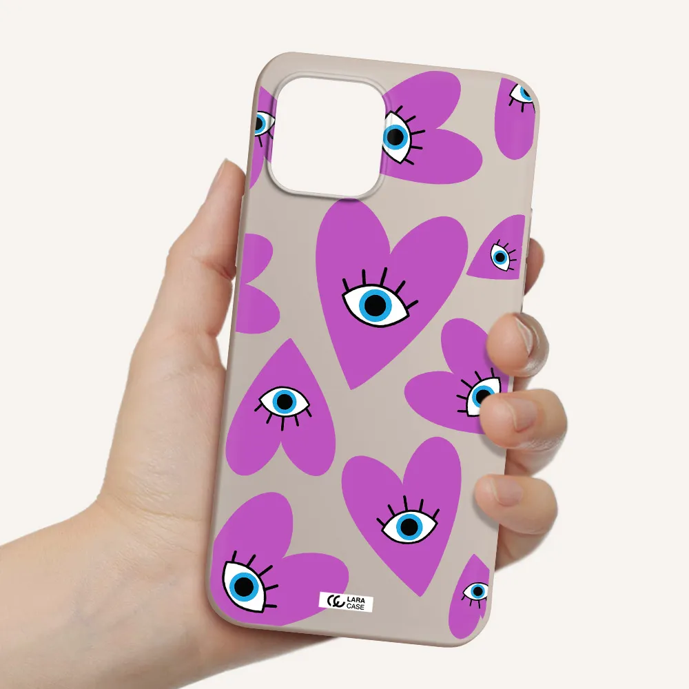 a purple heart with eyes and a black eye Apple iPhone 12 mini Silicone Stone Case