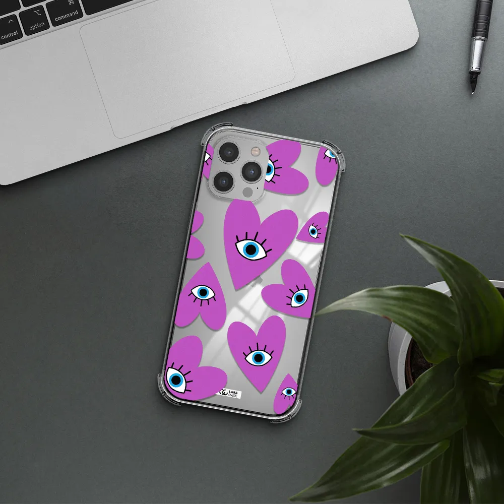 a purple heart with eyes and a black eye Apple iPhone 12 pro Clear PC Case