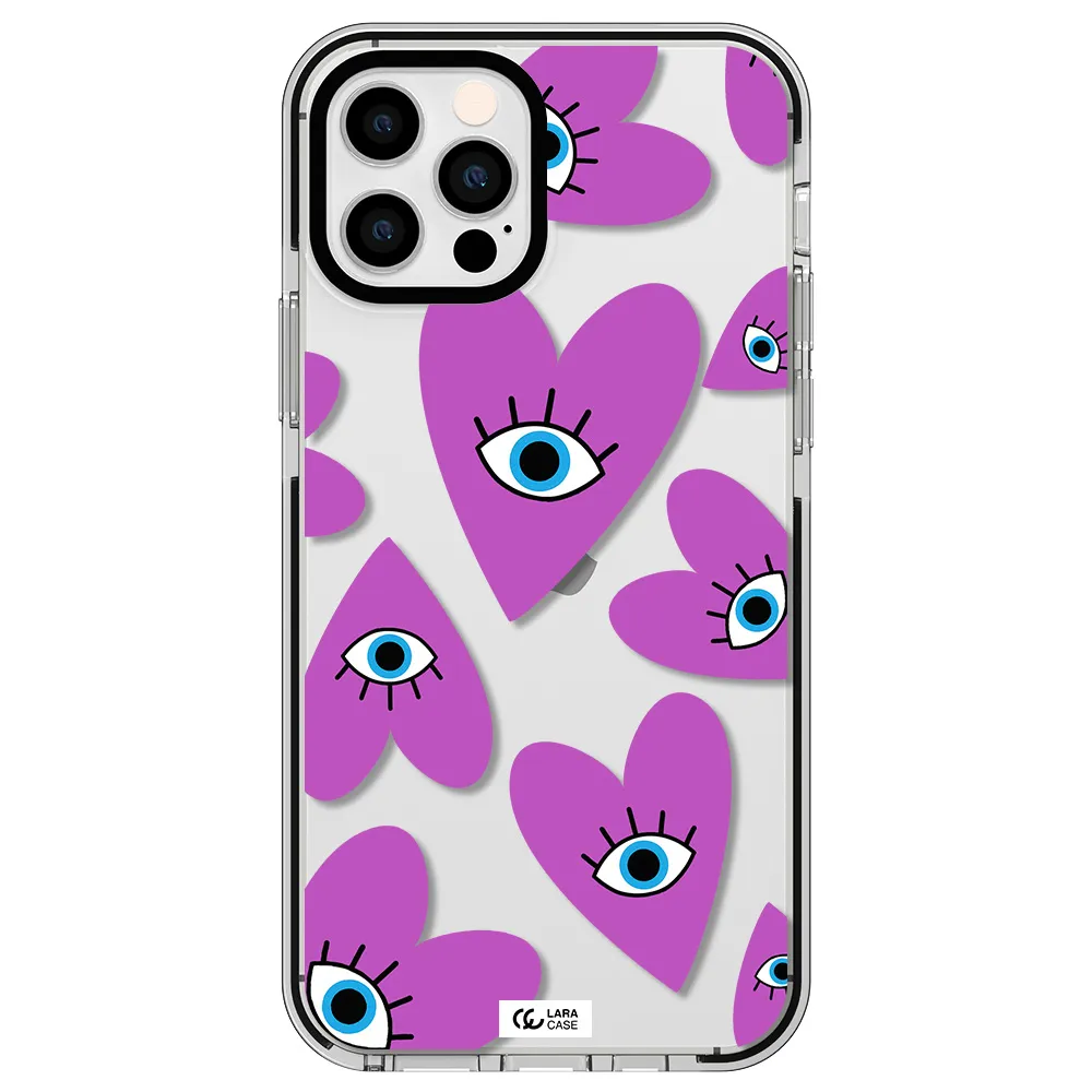 a purple heart with eyes and a black eye Apple iPhone 12 pro impact black border Case
