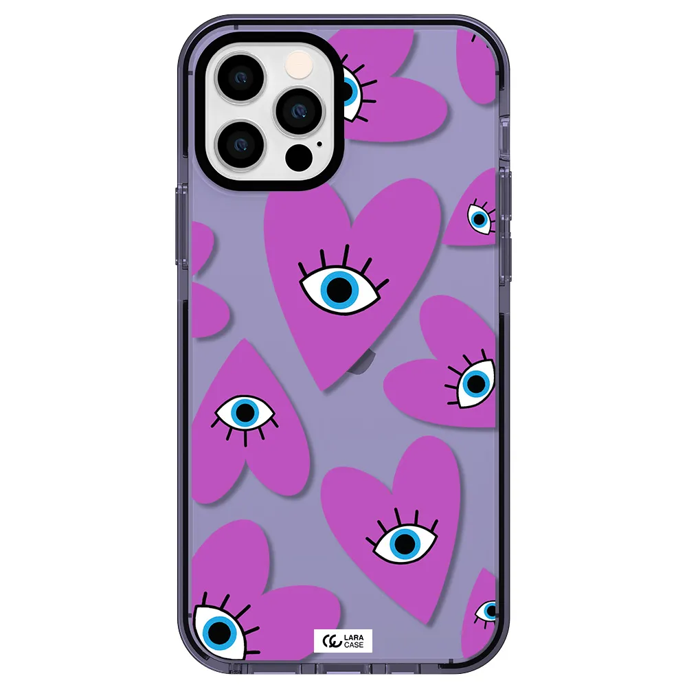 a purple heart with eyes and a black eye Apple iPhone 12 pro impact Lilac Case