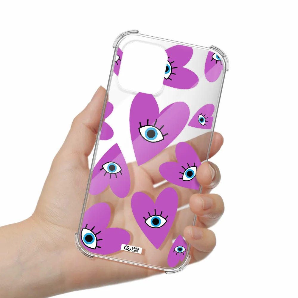 a purple heart with eyes and a black eye Apple iPhone 12 pro max Clear PC Case