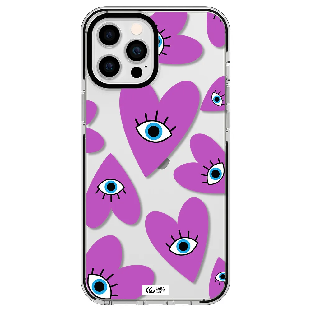 a purple heart with eyes and a black eye Apple iPhone 12 pro max impact black border Case