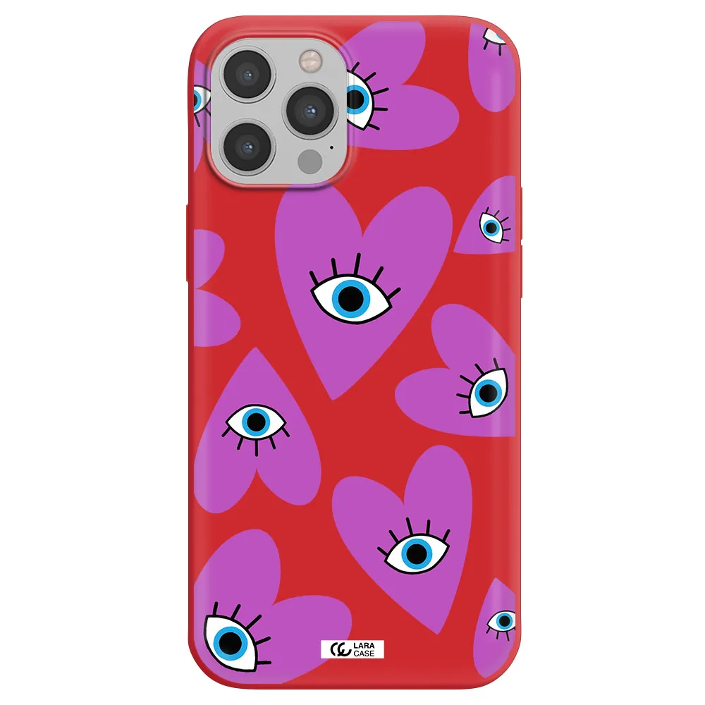 a purple heart with eyes and a black eye Apple iPhone 12 pro Silicone Imperial Red Case