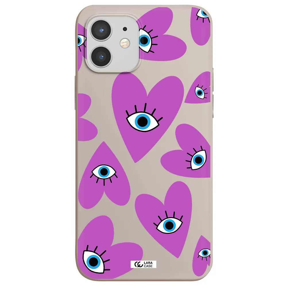 a purple heart with eyes and a black eye Apple iPhone 12 Silicone Stone Case