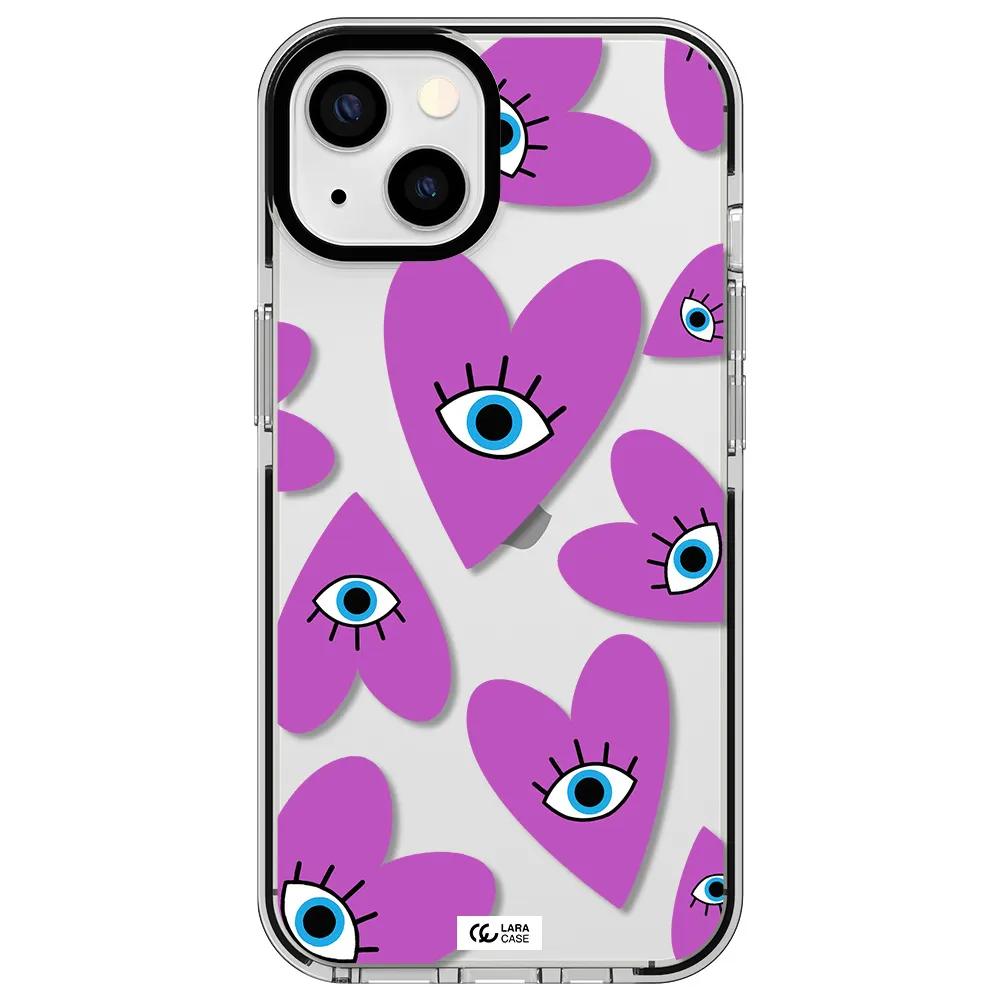 a purple heart with eyes and a black eye Apple iPhone 13 impact black border Case