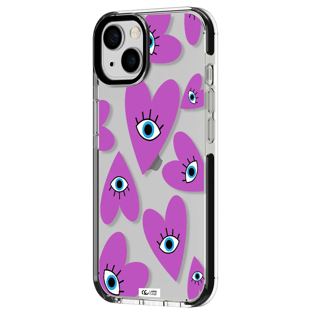 a purple heart with eyes and a black eye Apple iPhone 13 impact black border Case