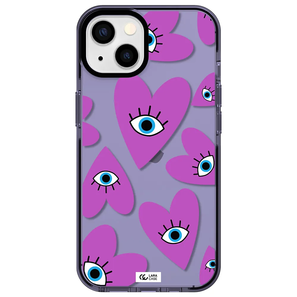 a purple heart with eyes and a black eye Apple iPhone 13 impact Lilac Case