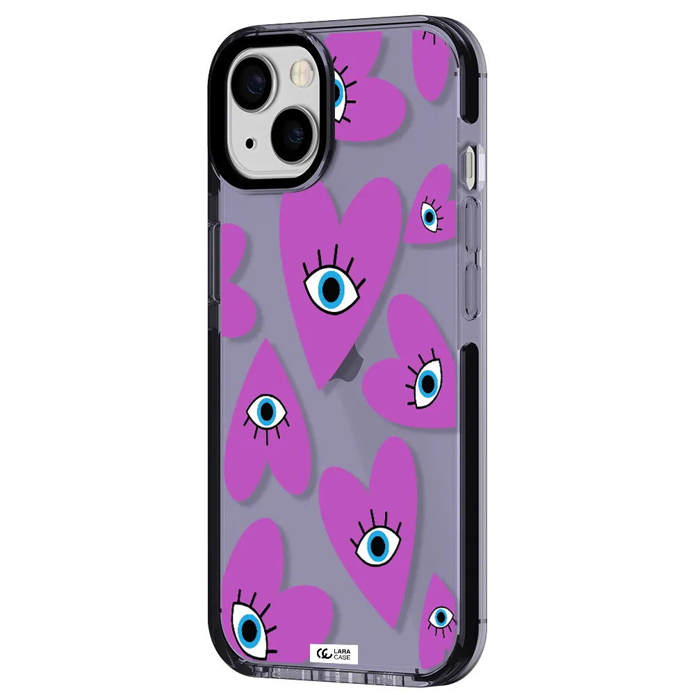 a purple heart with eyes and a black eye Apple iPhone 13 impact Lilac Case