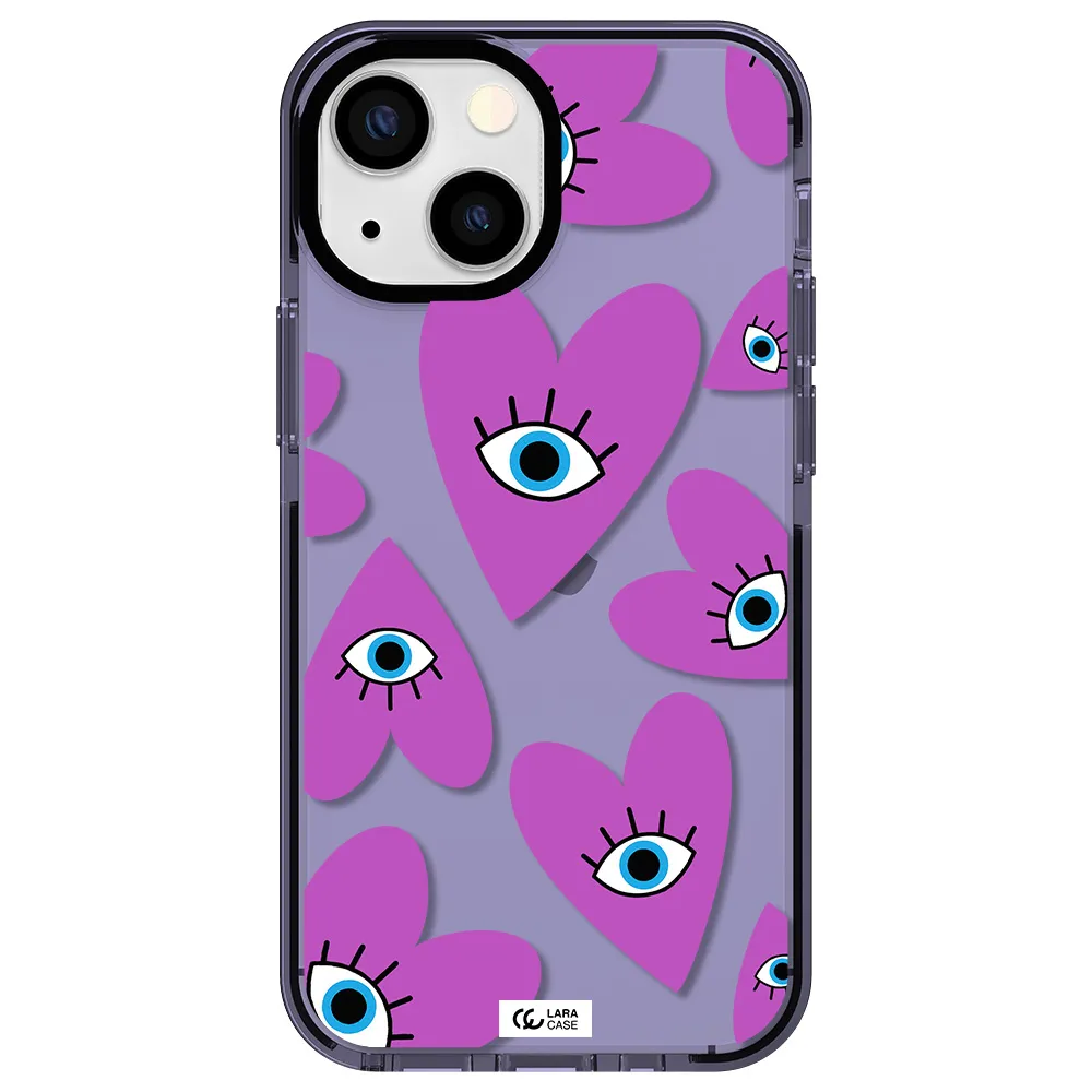 a purple heart with eyes and a black eye Apple iPhone 13 mini impact Lilac Case