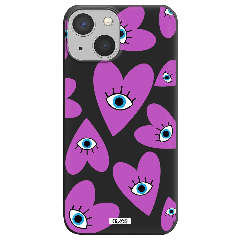 a purple heart with eyes and a black eye Apple iPhone 13 mini Silicone black Case