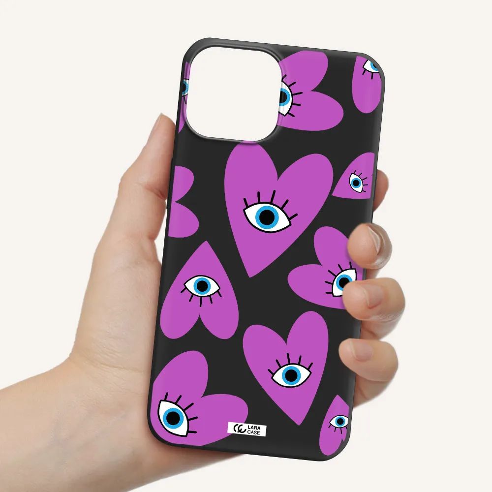a purple heart with eyes and a black eye Apple iPhone 13 mini Silicone black Case