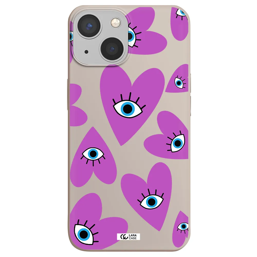a purple heart with eyes and a black eye Apple iPhone 13 mini Silicone Stone Case