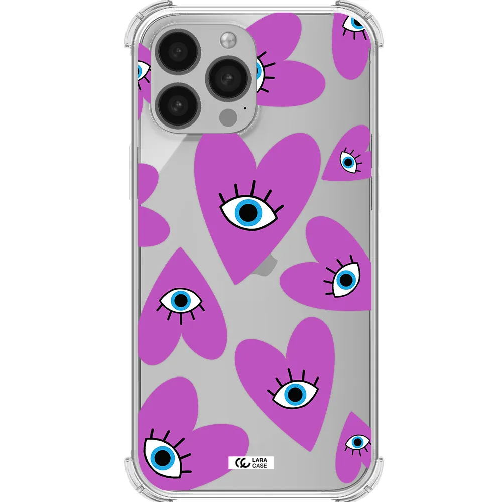 a purple heart with eyes and a black eye Apple iPhone 13 Pro Clear PC Case