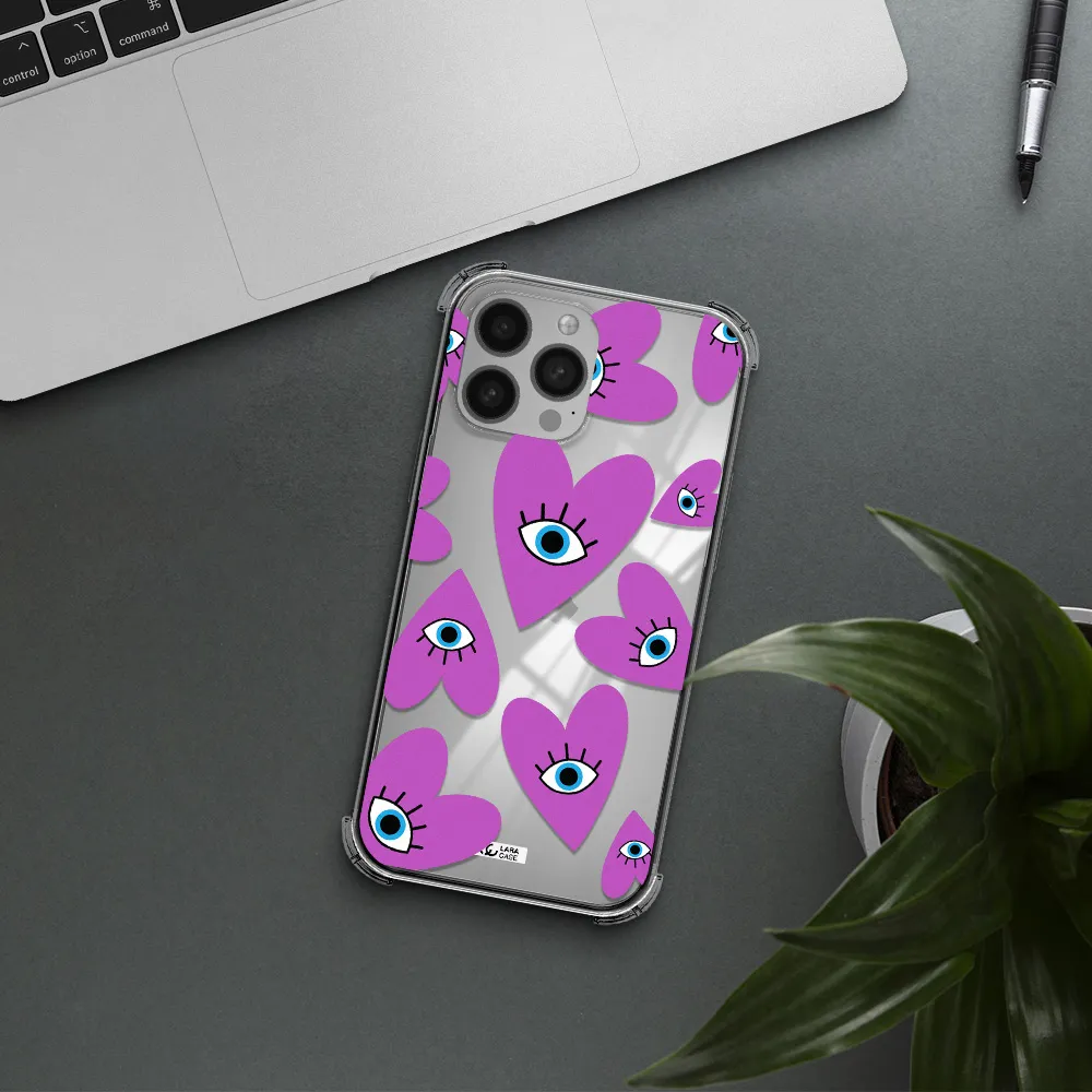 a purple heart with eyes and a black eye Apple iPhone 13 Pro Clear PC Case