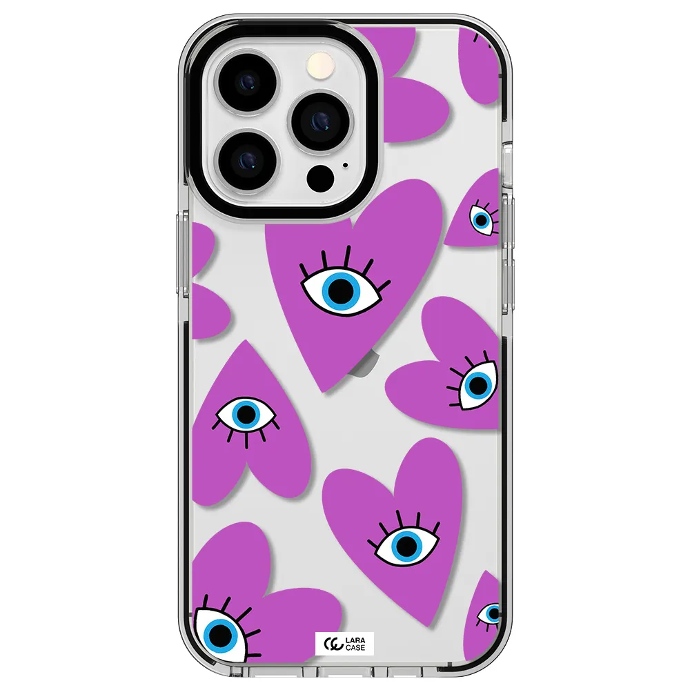a purple heart with eyes and a black eye Apple iPhone 13 Pro impact black border Case