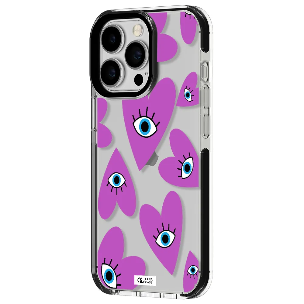 a purple heart with eyes and a black eye Apple iPhone 13 Pro impact black border Case