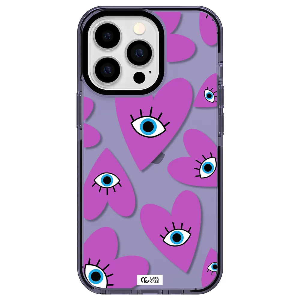 a purple heart with eyes and a black eye Apple iPhone 13 Pro impact Lilac Case