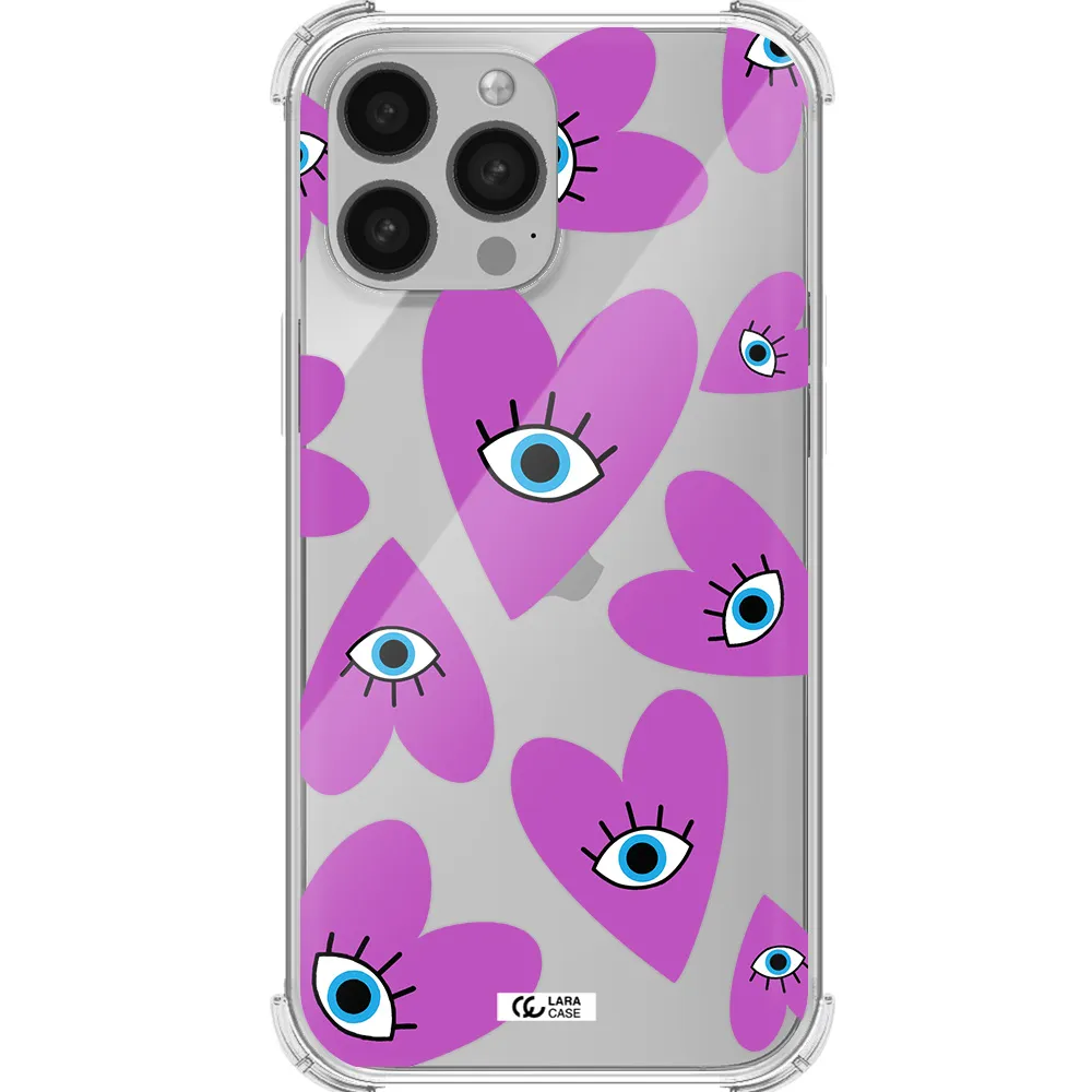 a purple heart with eyes and a black eye Apple iPhone 13 Pro Max Clear PC Case