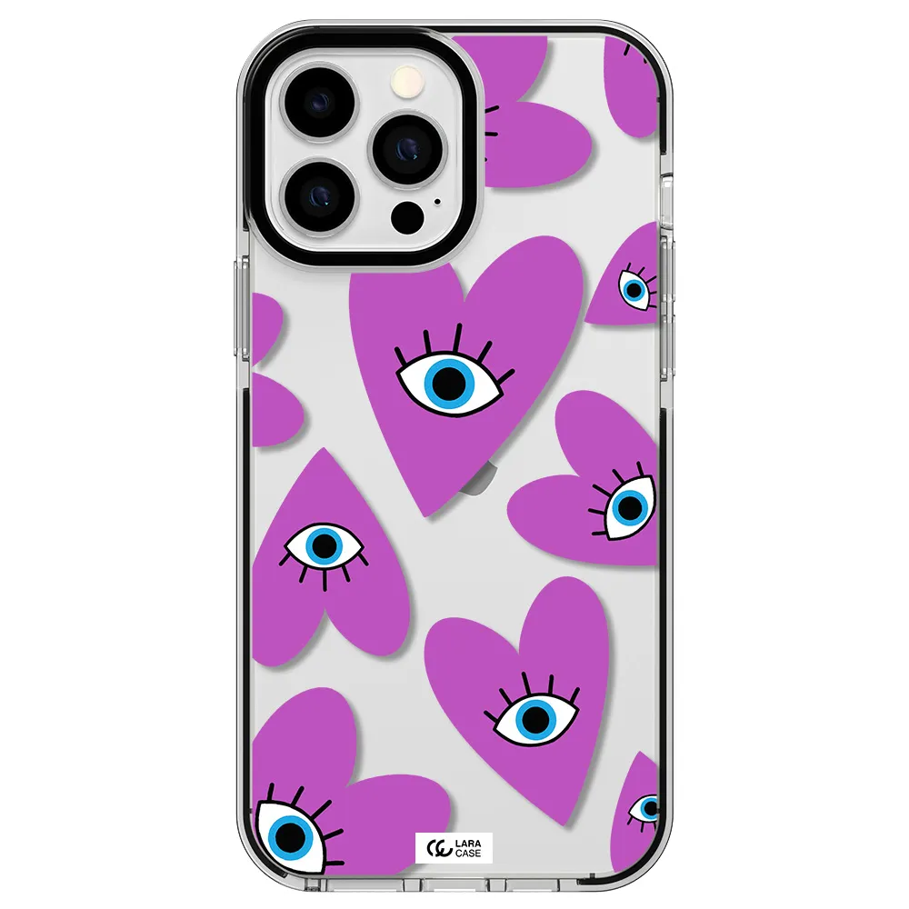 a purple heart with eyes and a black eye Apple iPhone 13 Pro Max impact black border Case